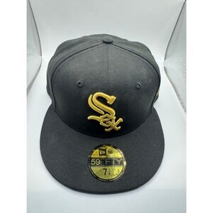 New Era 59FIFTY Chicago White Sox Fitted Hat Black Gold Metallic 7 1/4 MLB Cap